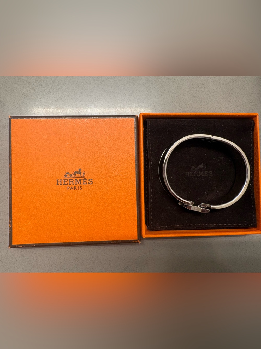 Hermes Black Bracelet (Silver Hardware)